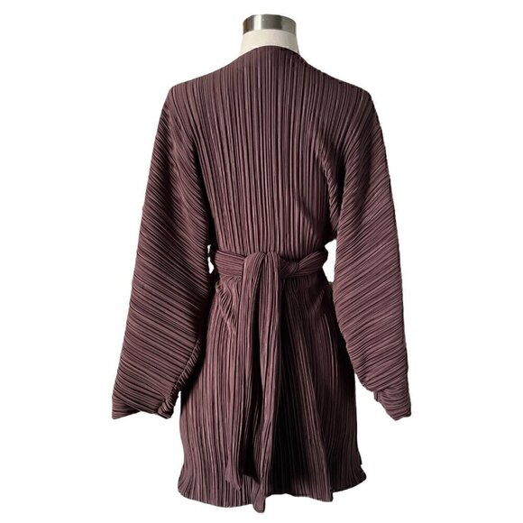 Mayle Vasquez Cienaga Dress Brown XS Pleated Wrap Mini Cutout Boho Chic - Picture 4 of 7
